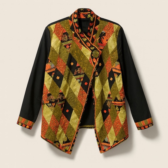 Handmade Orange Green Artsy Patchwork Jacket Size Large - Picture 14 of 14